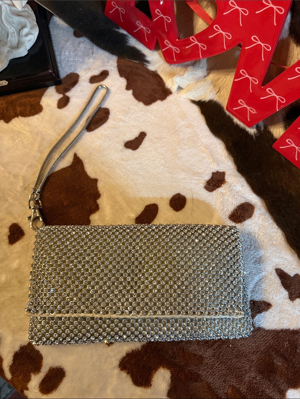 Cache Silver Crystal Wristlet Clutch